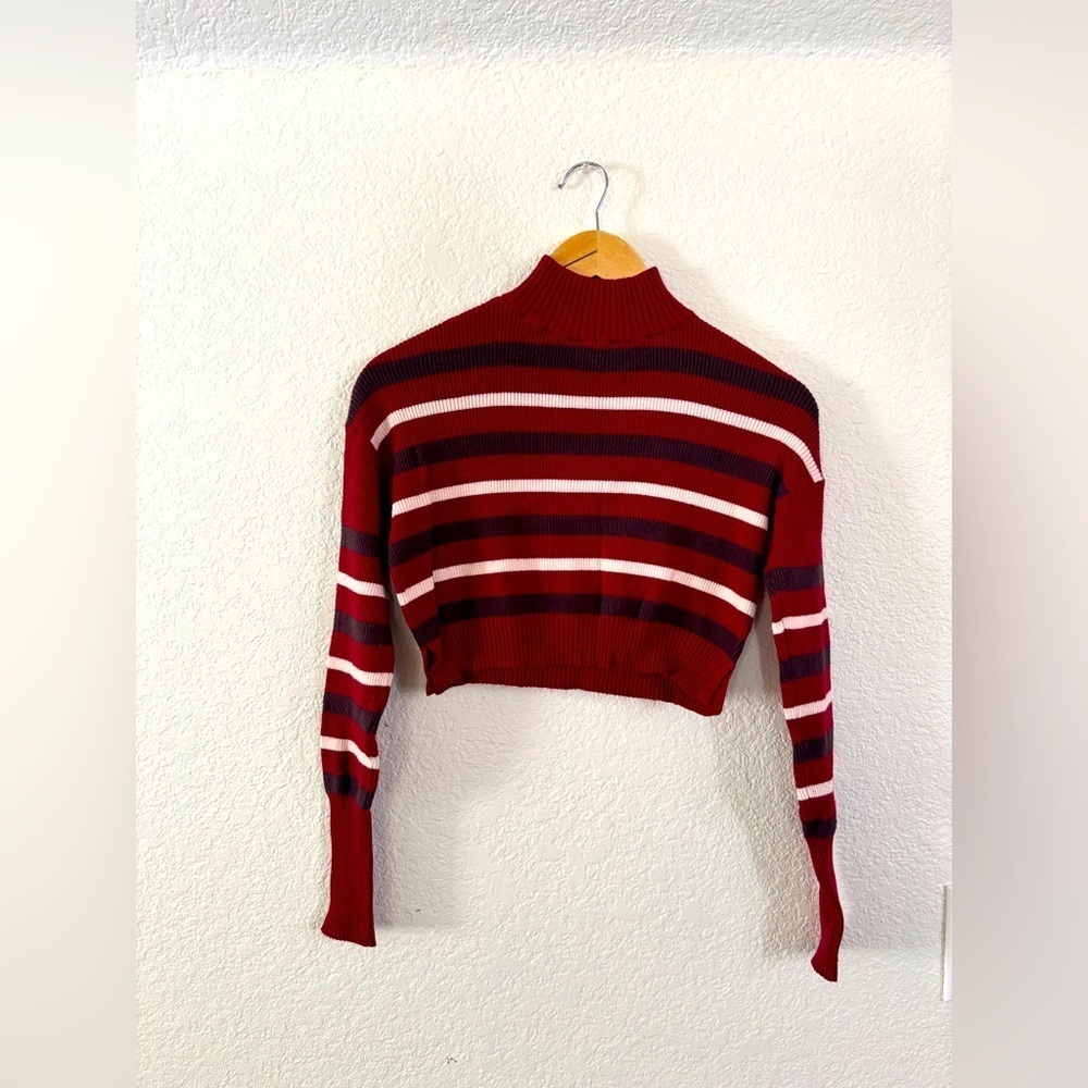 Arizona Jean Co. Red White Black Long Sleeve Mock Neck Crop Top Blouse Size XS